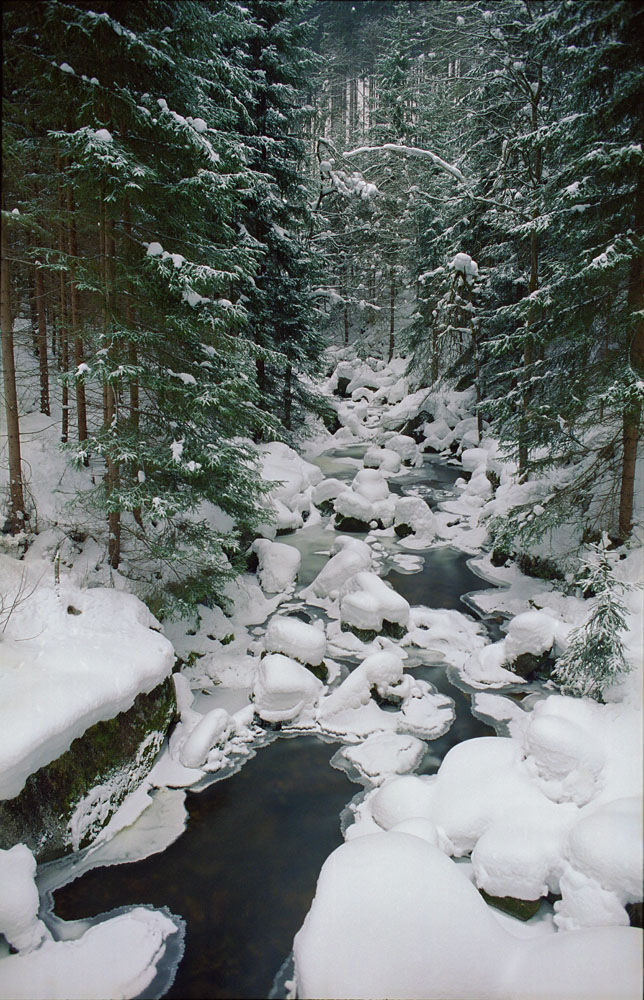 Ore Mountains, Czech Republic, stream Zellersbach, winter, frozen, Rothau